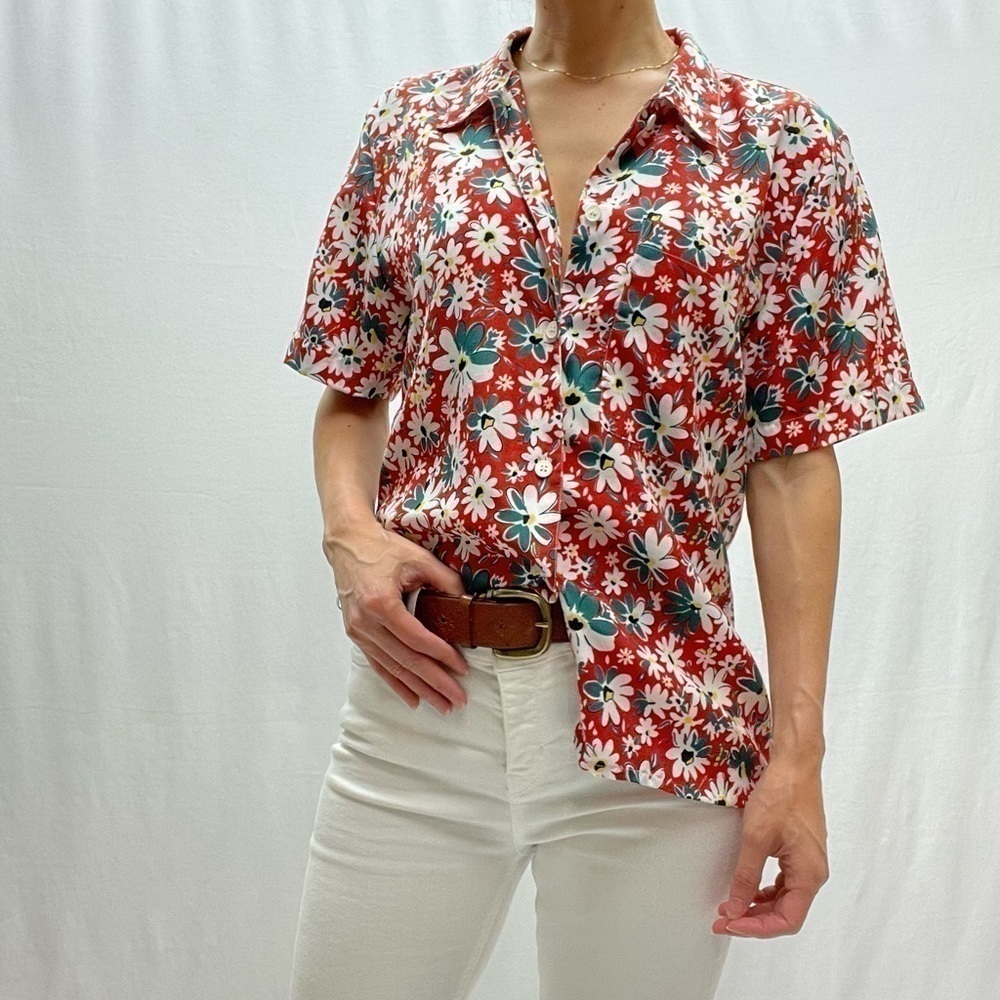 VINTAGE patterned blouse fits M Floral multicoloured hand made